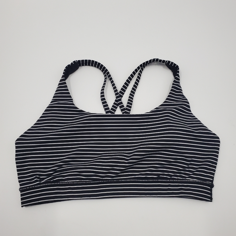 Lululemon Energy Bra Mod Stripe Black White Sports Yoga Padded - Picture 3 of 7